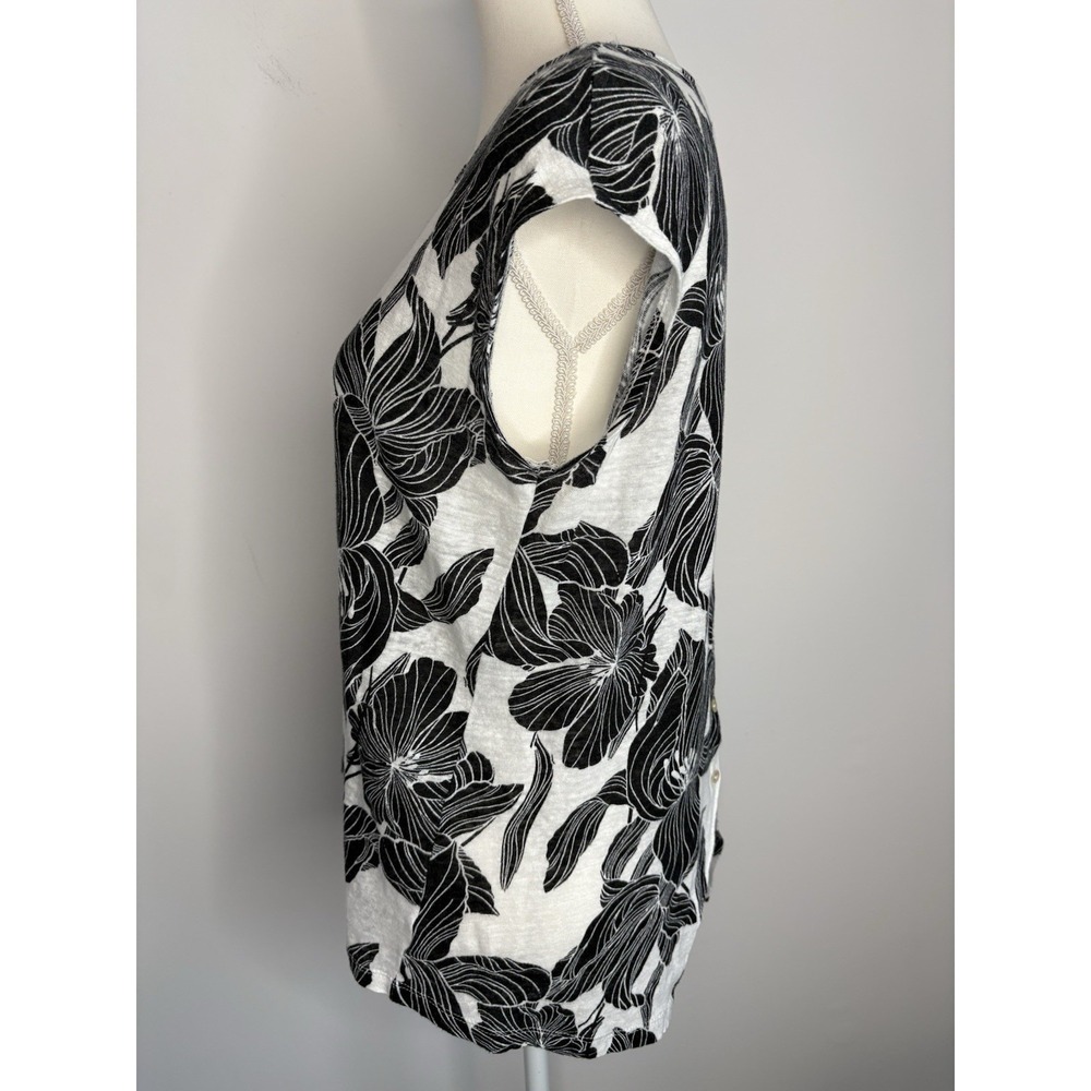 TAHARI 100% Linen Sleeveless Shirt‎ Women Size Medium Tropical Floral Natural - Picture 4 of 7